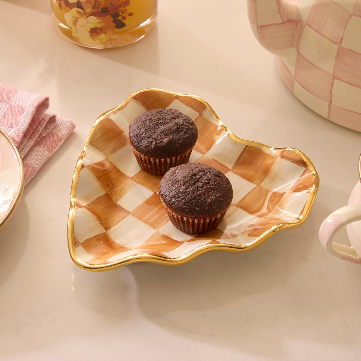 Ginger Check Fluted Heart Plate - Image 2