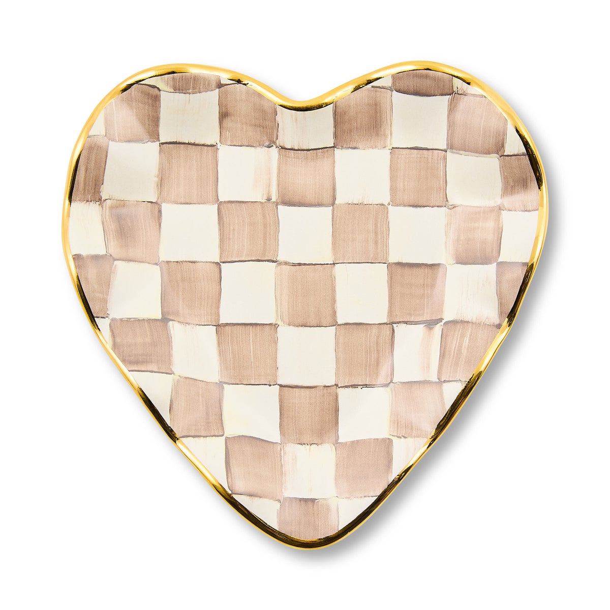 Mocha Check Ceramic Heart Plate