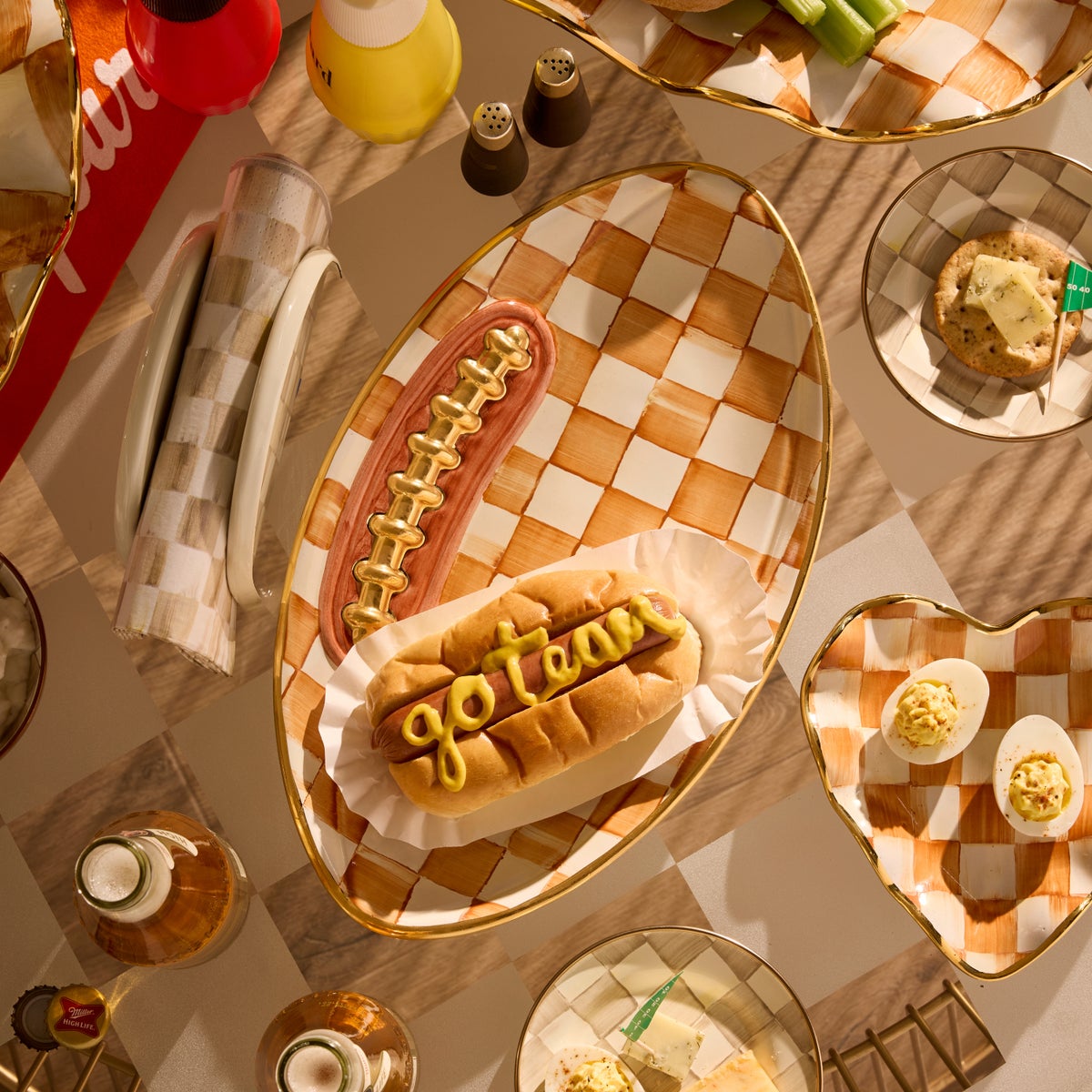 Ginger Check Ceramic Football Platter - Image 2