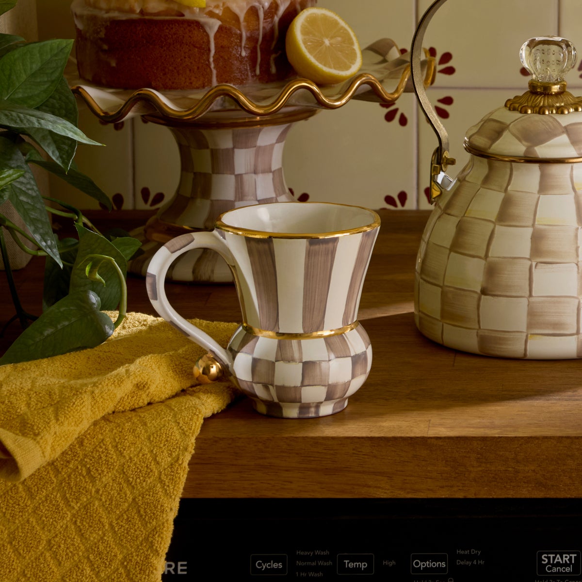 Mocha Check Ceramic Mug - Image 2
