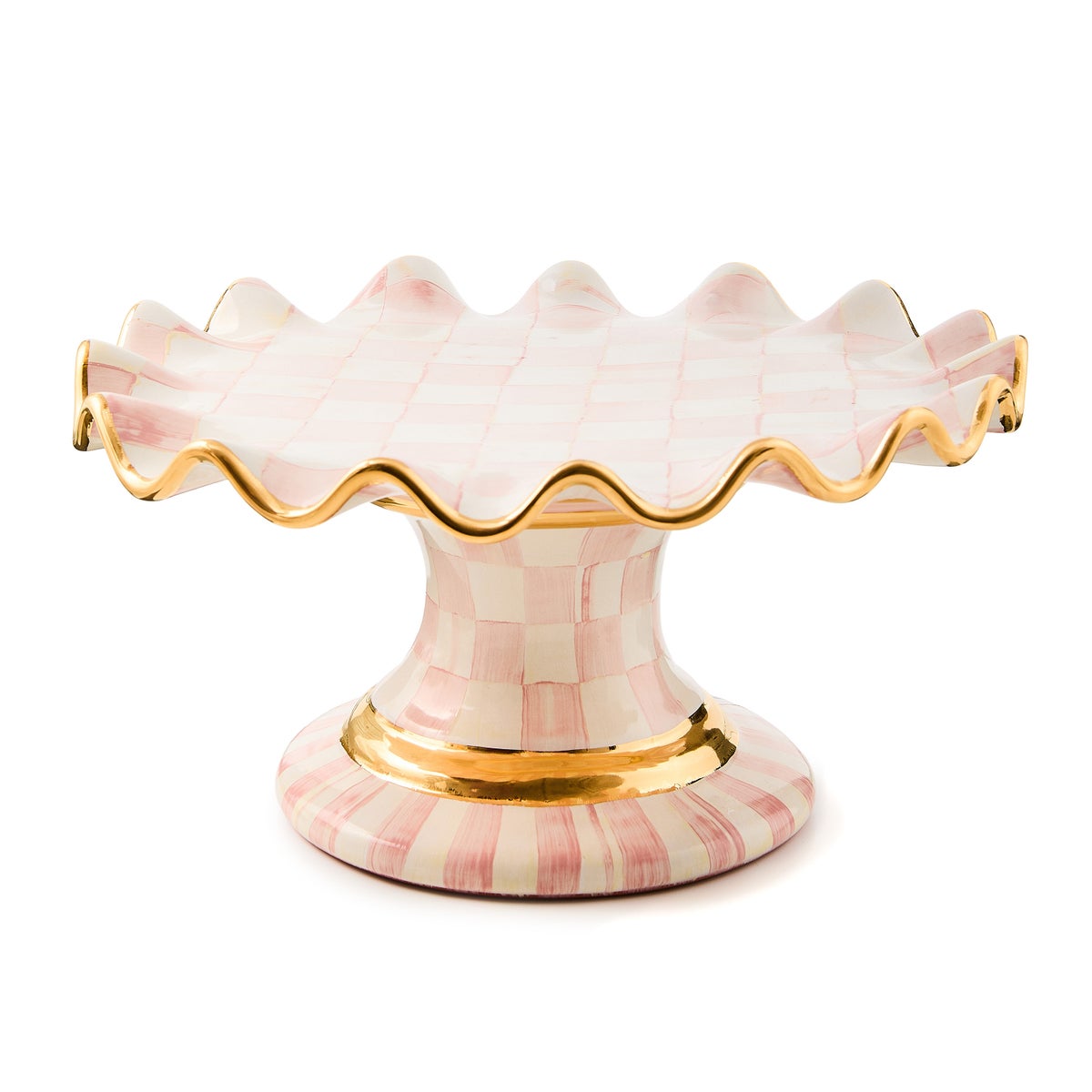 Rosy Check Ceramic Fluted Cake Stand