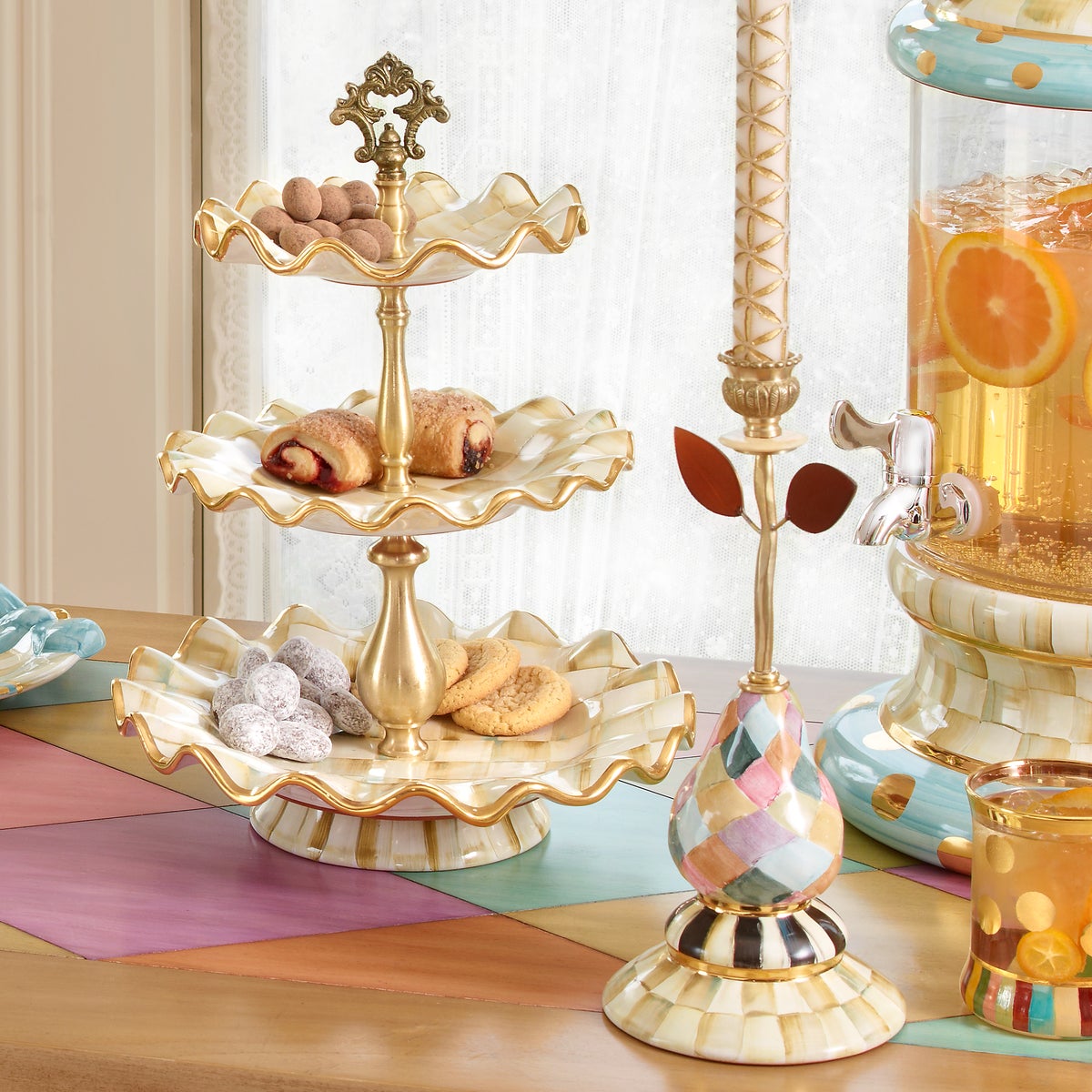 Parchment Check Three Tier Sweet Stand - Image 6