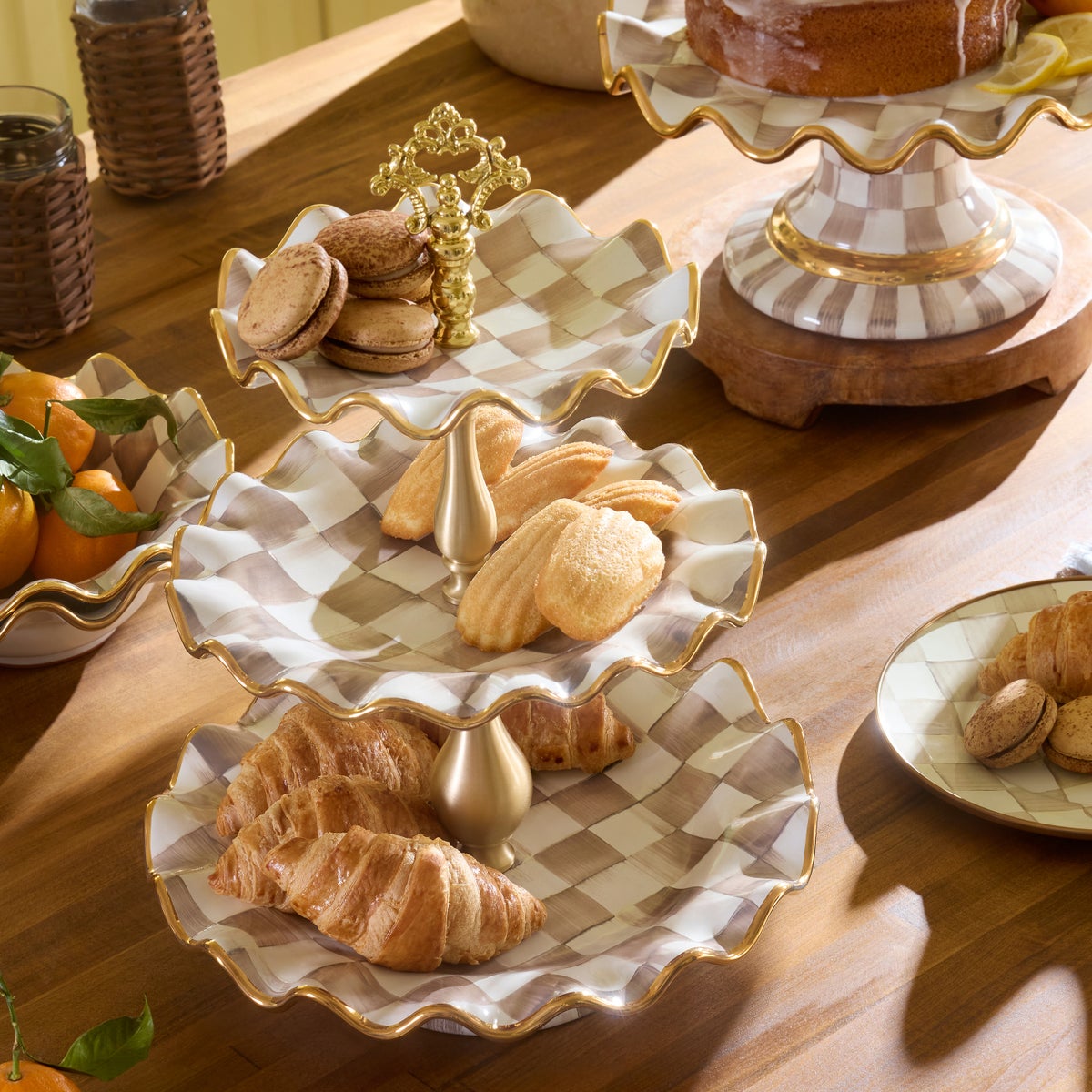Mocha Check Ceramic Three Tier Sweet Stand - Image 2