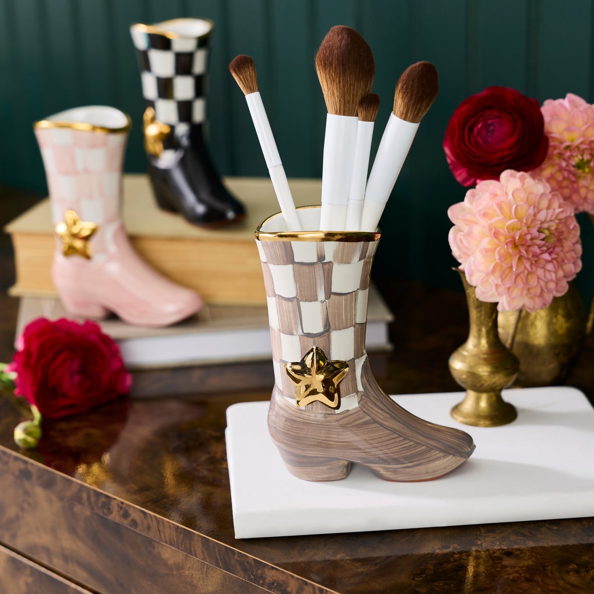Lainey Wilson Mocha Check Cowgirl Boot Bud Vase - Image 2