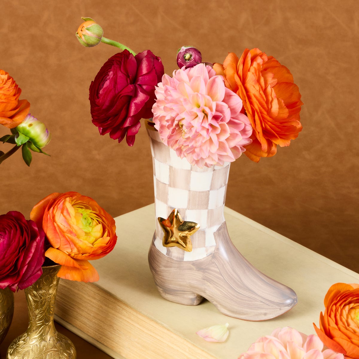Lainey Wilson Mocha Check Cowgirl Boot Bud Vase - Image 5