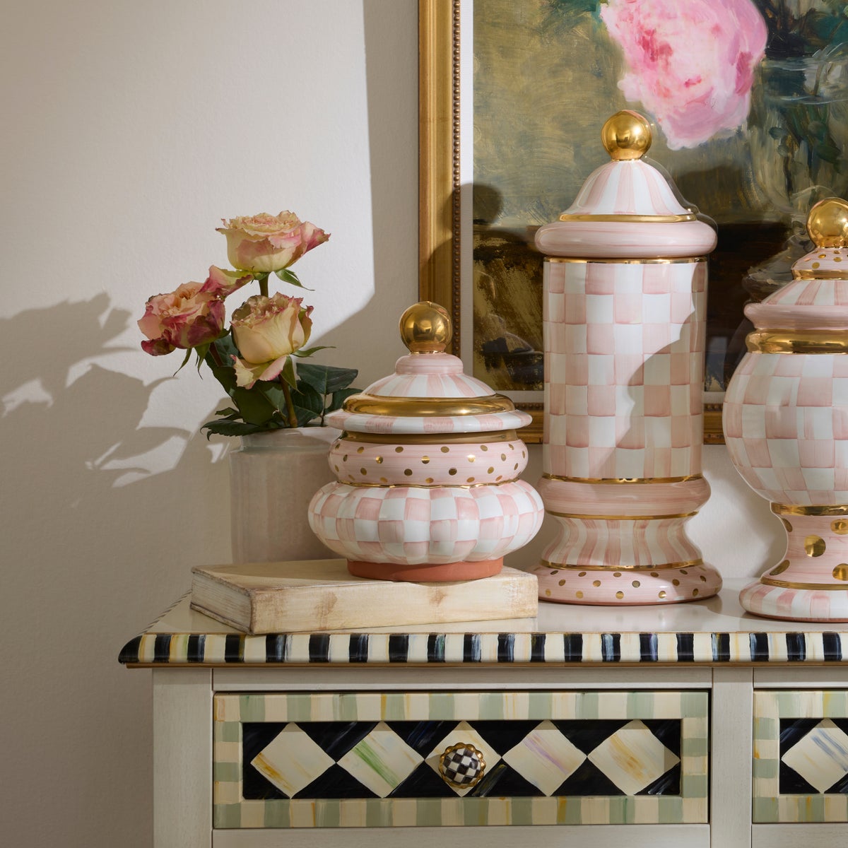 Rosy Check Ceramic Groovy Canister - Image 2