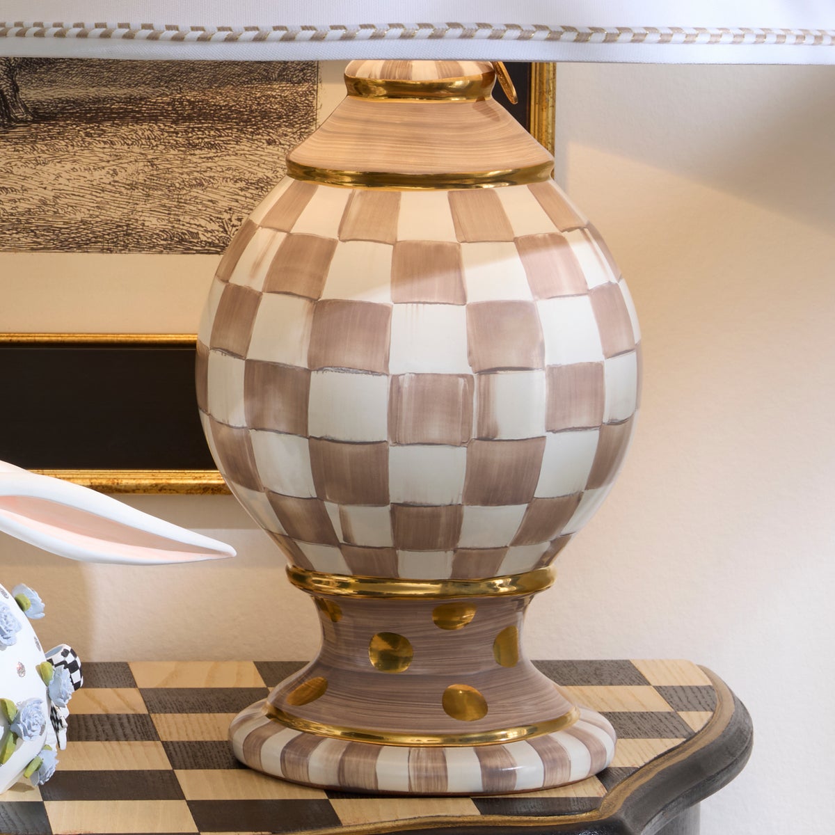Mocha Check Ceramic Globe Lamp - Image 3