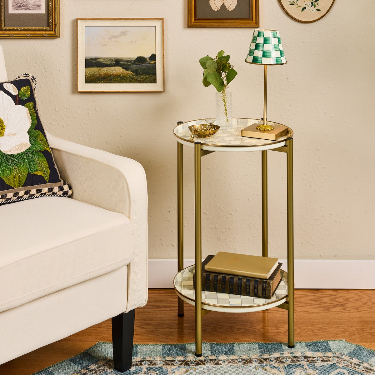 Sterling Check Enamel 2-Tier Cocktail Table - Image 2