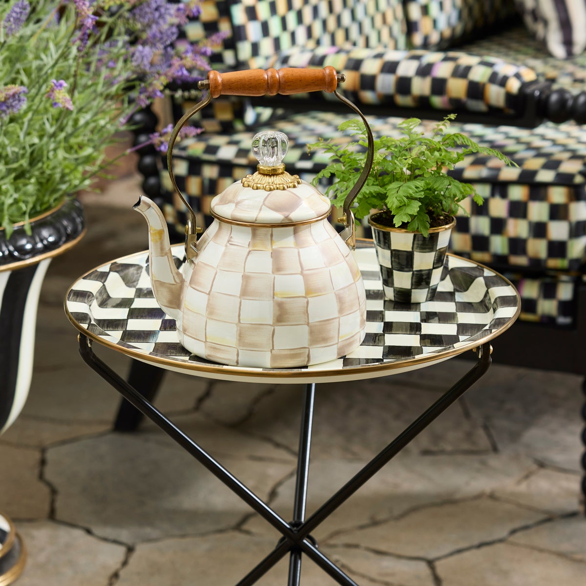 Courtly Check Enamel Tilt Accent Table - Image 6
