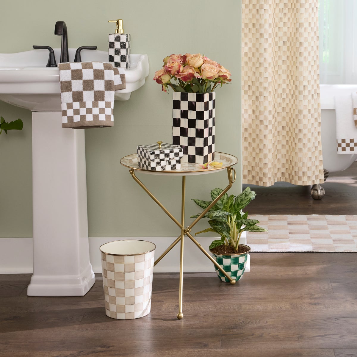 Mocha Check Enamel Tilt Accent Table - Image 2