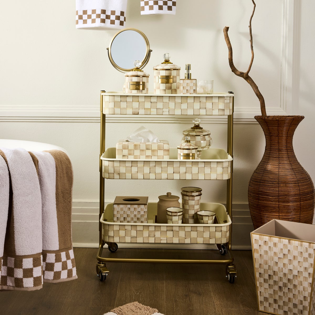 Mocha Check 3-Tier Kitchen Cart - Image 3