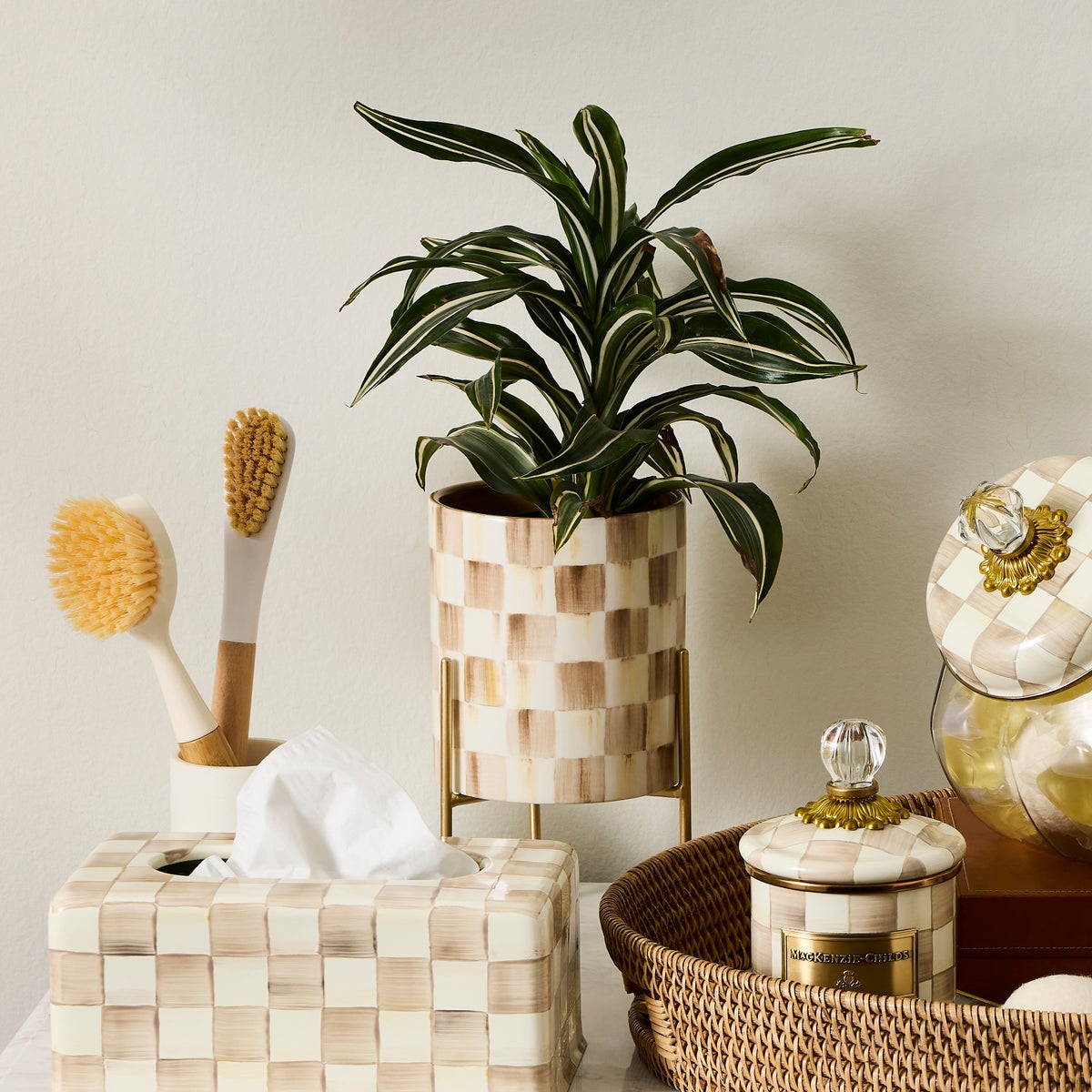 Mocha Check Tabletop Planter - Image 2