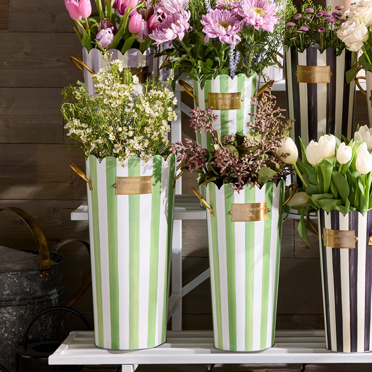 Grass Green Stripe Flower Buckets, Set of 3 - Image 4