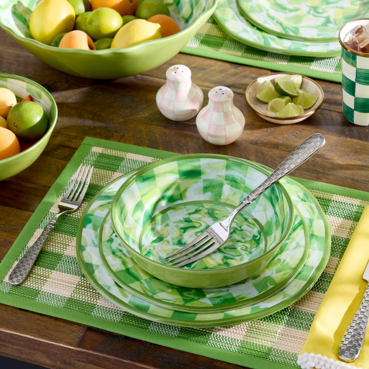 Green Woven Check Straw Placemats, Set of 4 - Image 2