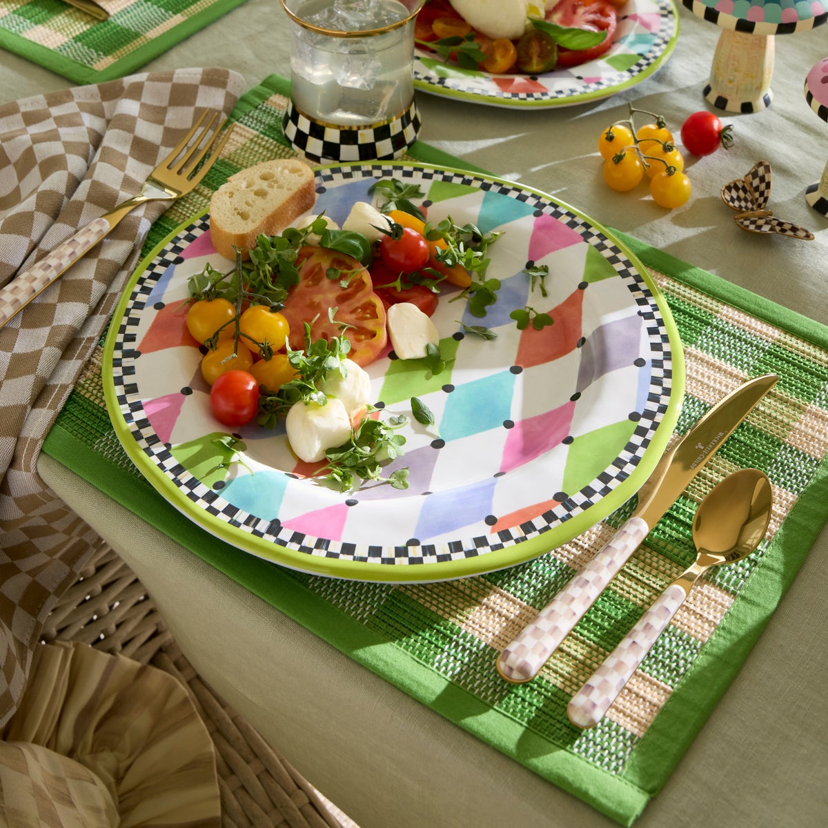 Green Woven Check Straw Placemats, Set of 4 - Image 6