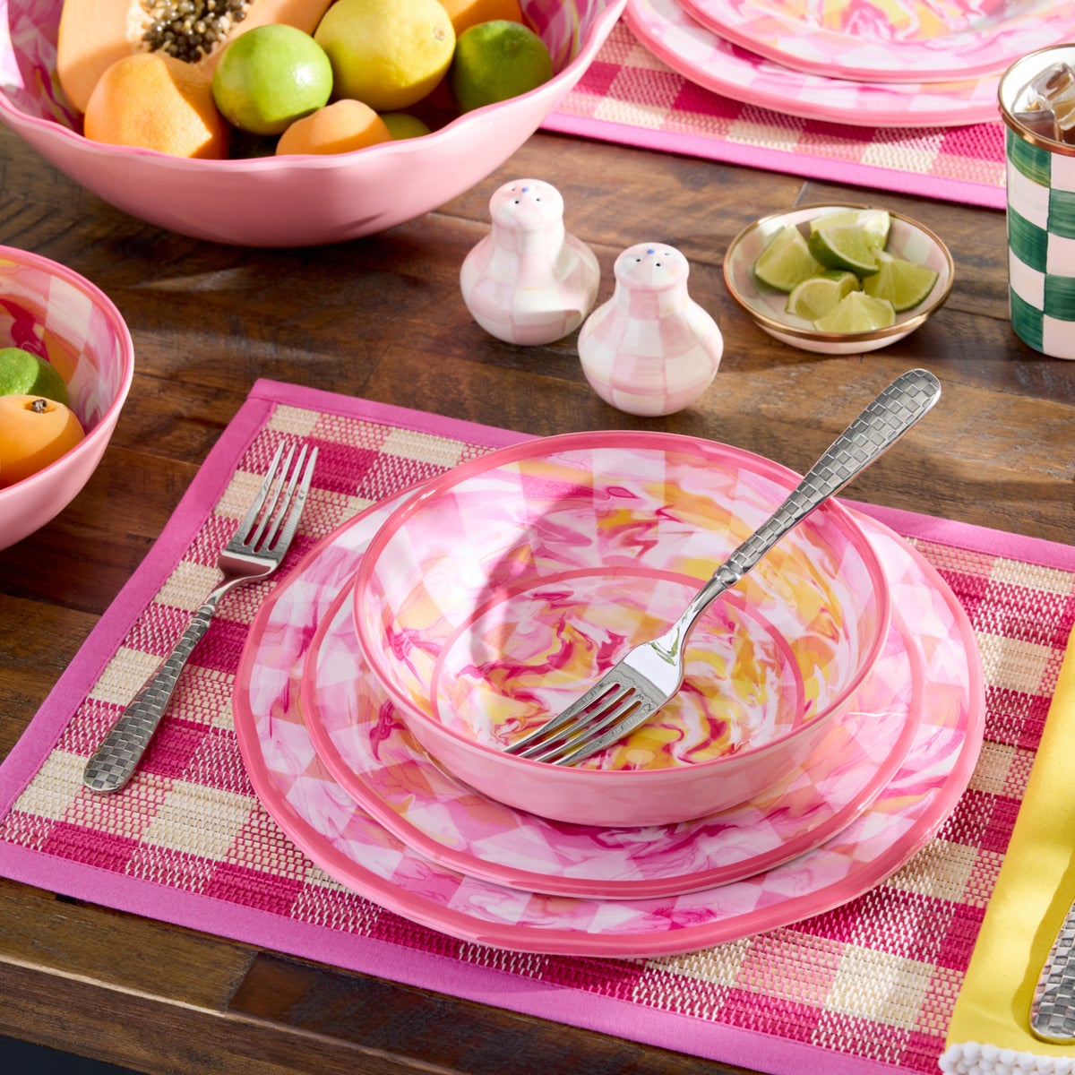 Pink Woven Check Straw Placemats, Set of 4 - Image 2