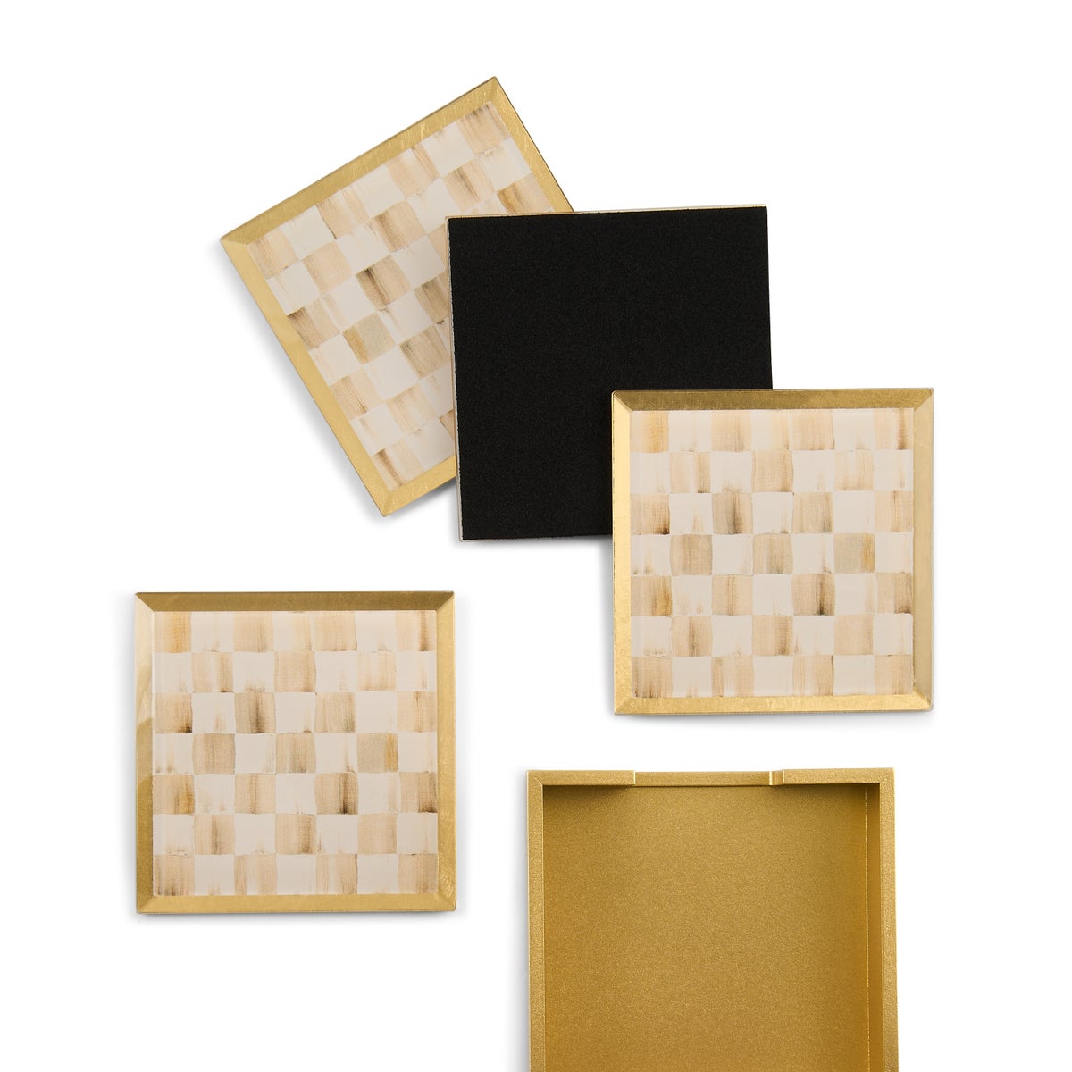 Mocha Check Glass Coasters, Set of 4 - Image 3