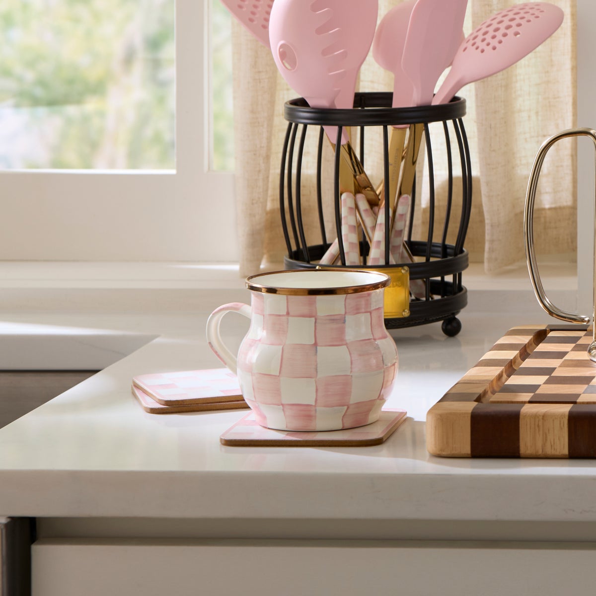 Rosy Check Cork Back Coasters, Set of 4 - Image 2