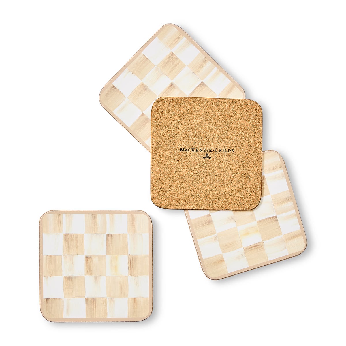Mocha Check Cork Back Coasters, Set of 4 - Image 3