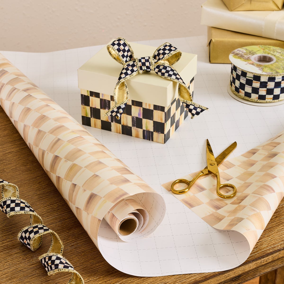 Mocha Check Gift Wrap, Set of 2 - Image 2
