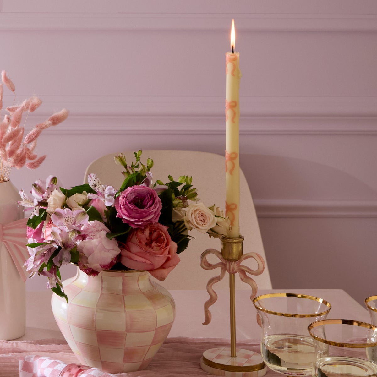 Pink Bow Dinner Candles, Set of 2 - Image 4