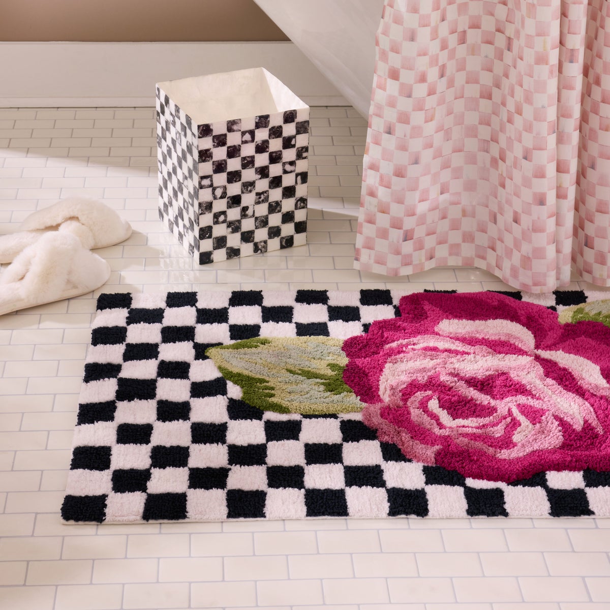 Rose and Check Bath Rug - Image 2