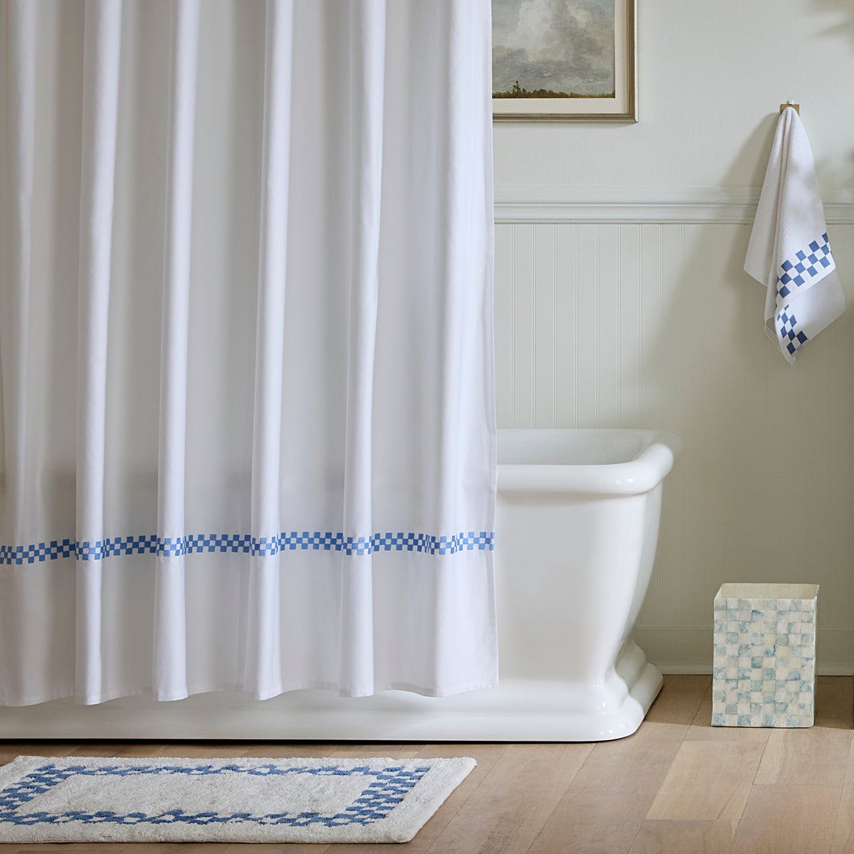 French Blue Check Hotel Bath Rug - Image 2