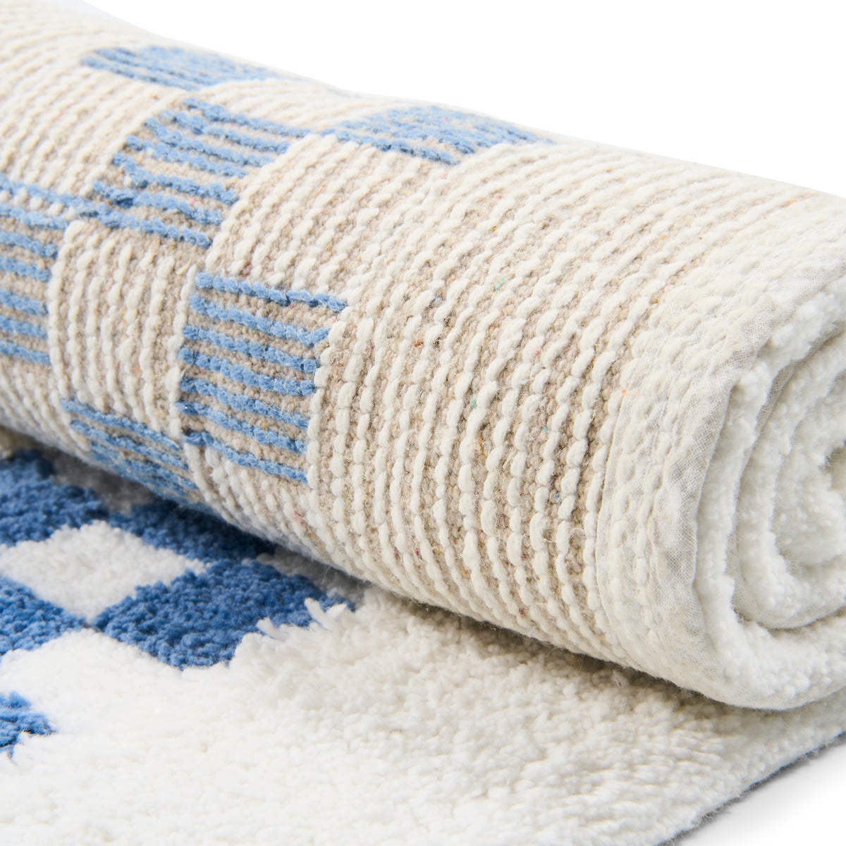 French Blue Check Hotel Bath Rug - Image 3