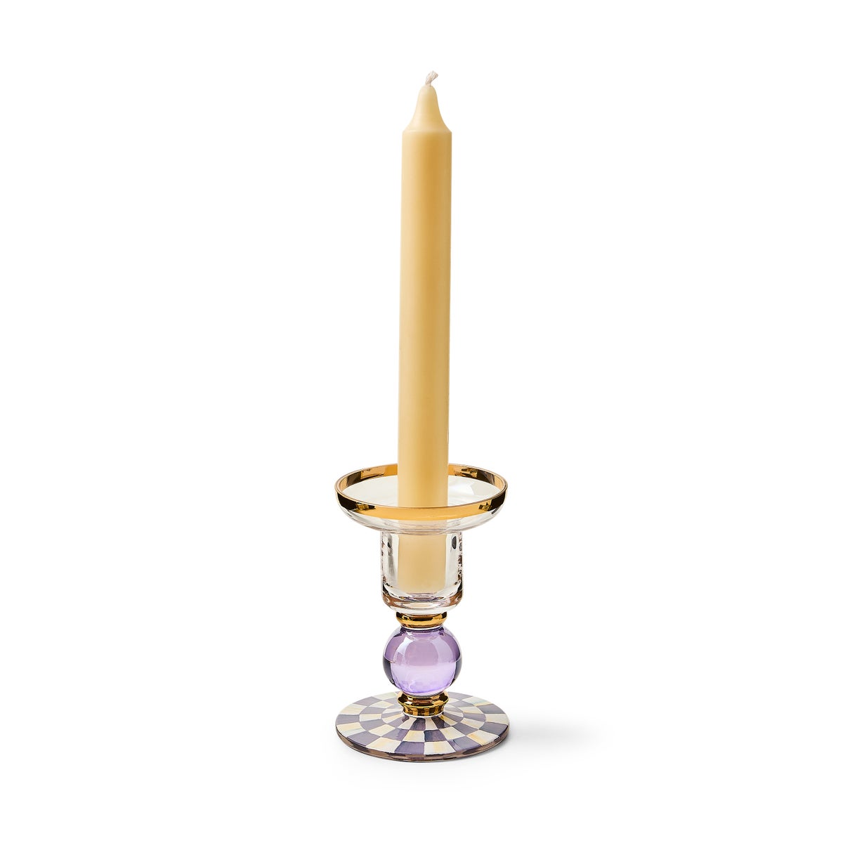 Violet Check Small Glass Candlestick - Image 3