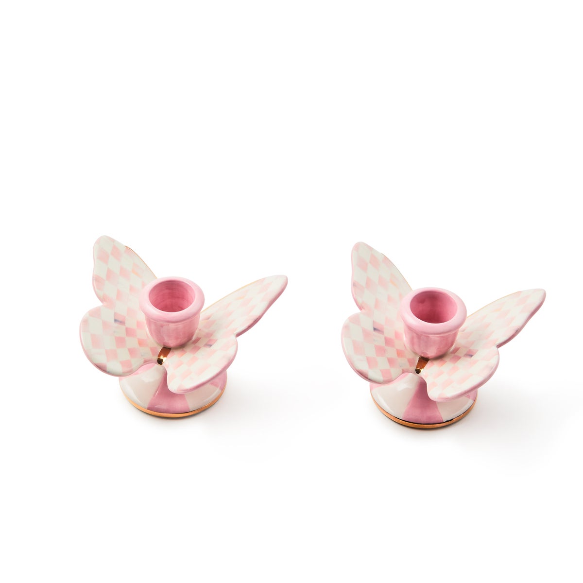 Rosy Check Butterfly Candle Holders, Set of 2