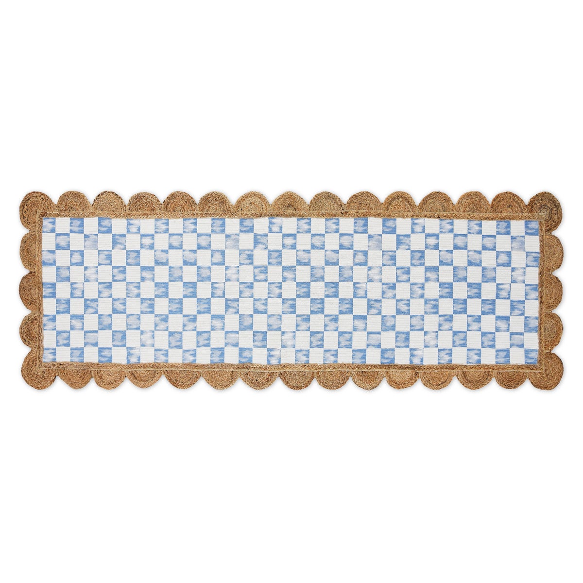Blue Check with Jute Scallops 2'6" x 7'11" Runner
