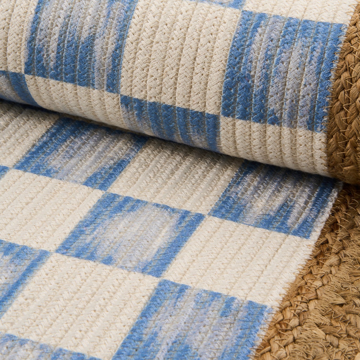 Blue Check with Jute Scallops 2'6" x 7'11" Runner - Image 3