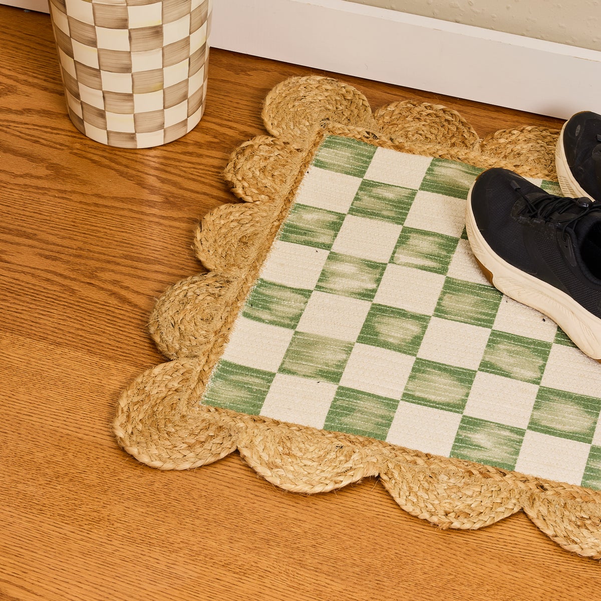 Green Check with Jute Scallops 2'6" x 7'11" Runner - Image 2