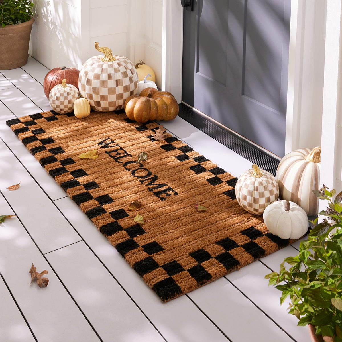 Welcome Checked Double Door Entrance Mat - Image 3