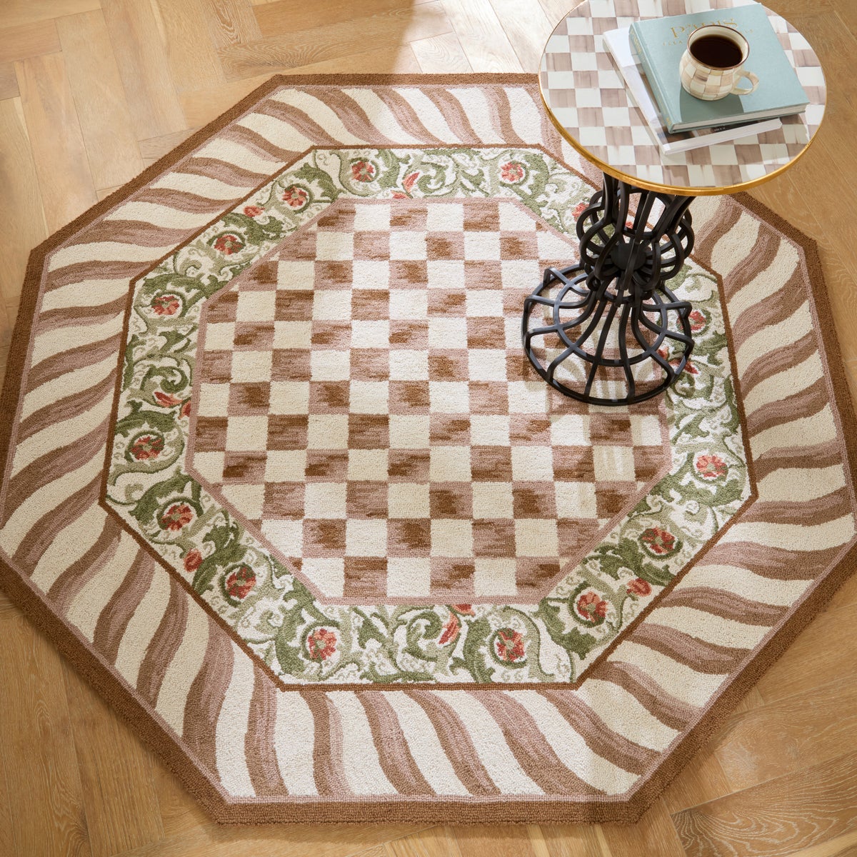 Mocha Check 6' Octagon Rug - Image 2
