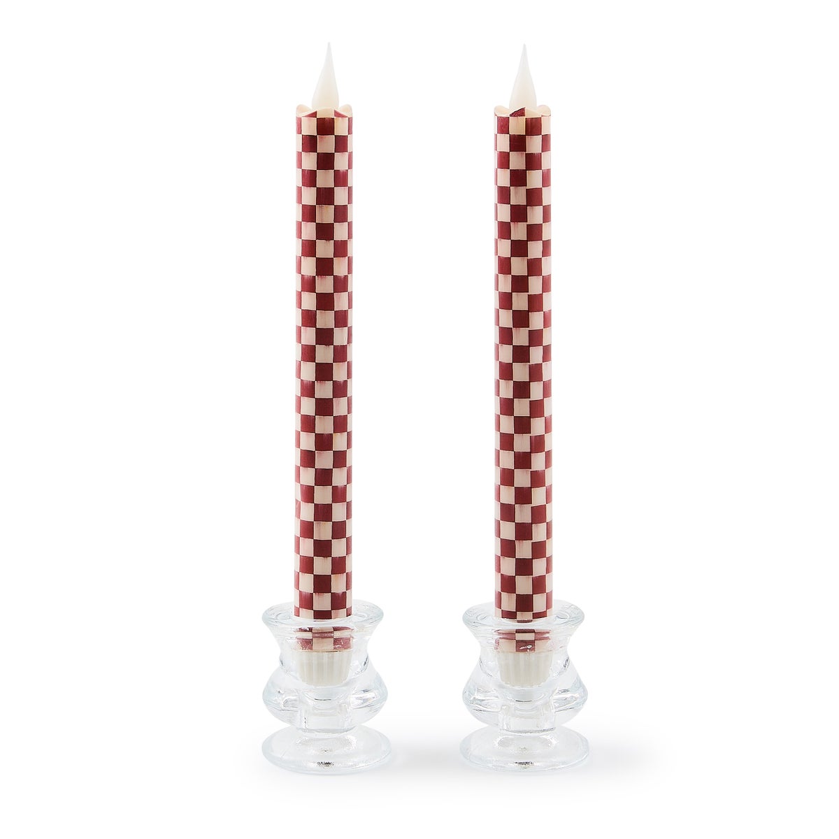 Cherry Check Flameless Dinner Candles, Set of 2