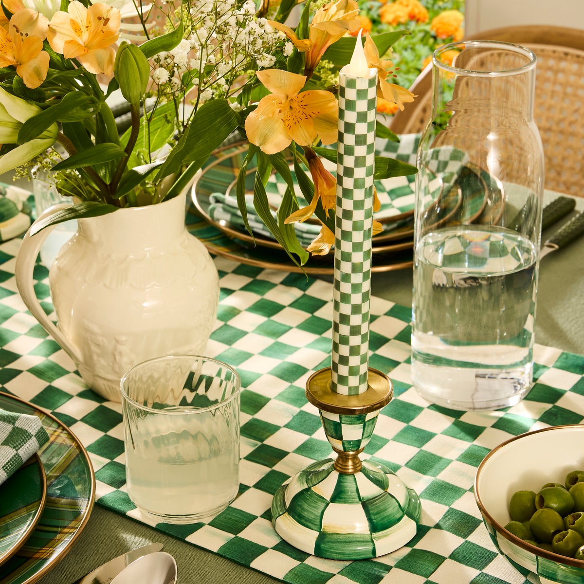 Emerald Check Flameless Dinner Candles, Set of 2 - Image 2