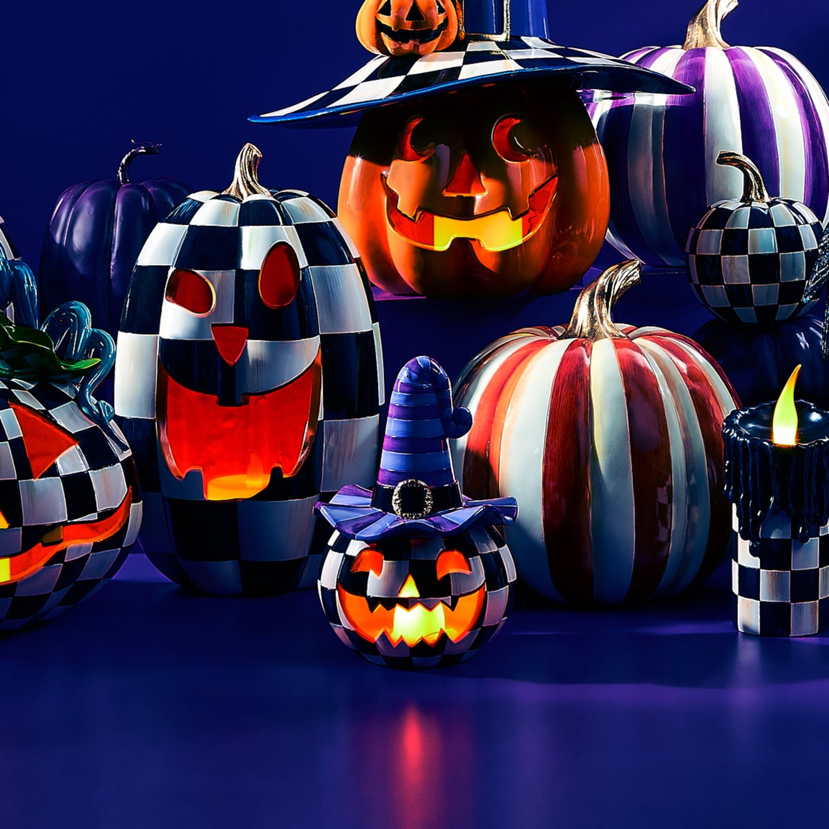 Illuminated Happy Jack Pumpkin with Purple Hat - Image 7