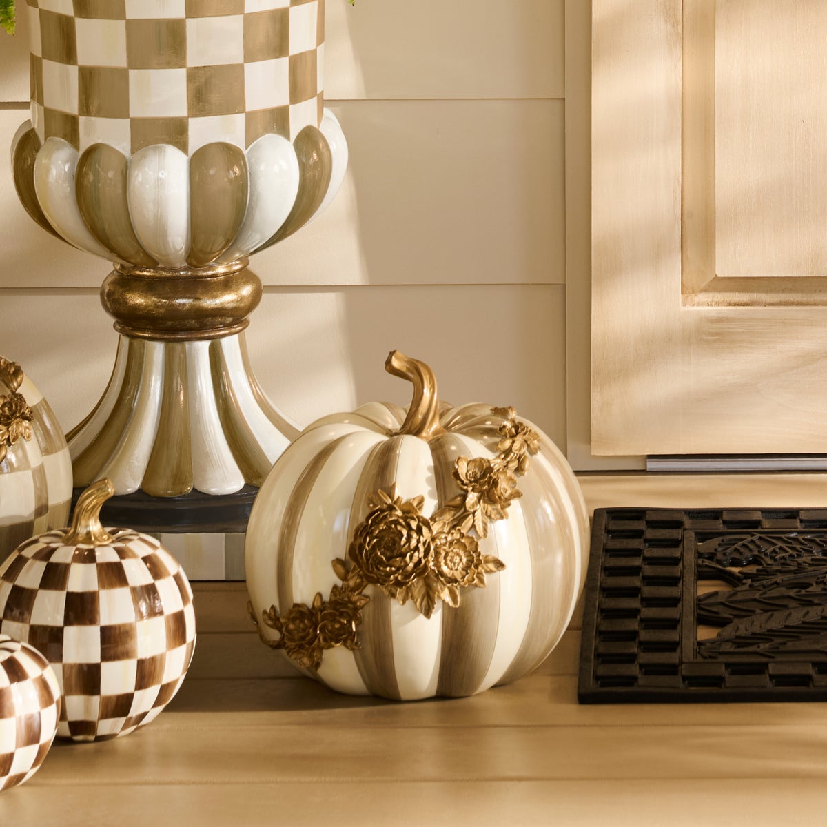 Mocha Stripe Floral Garland Pumpkin - Image 7