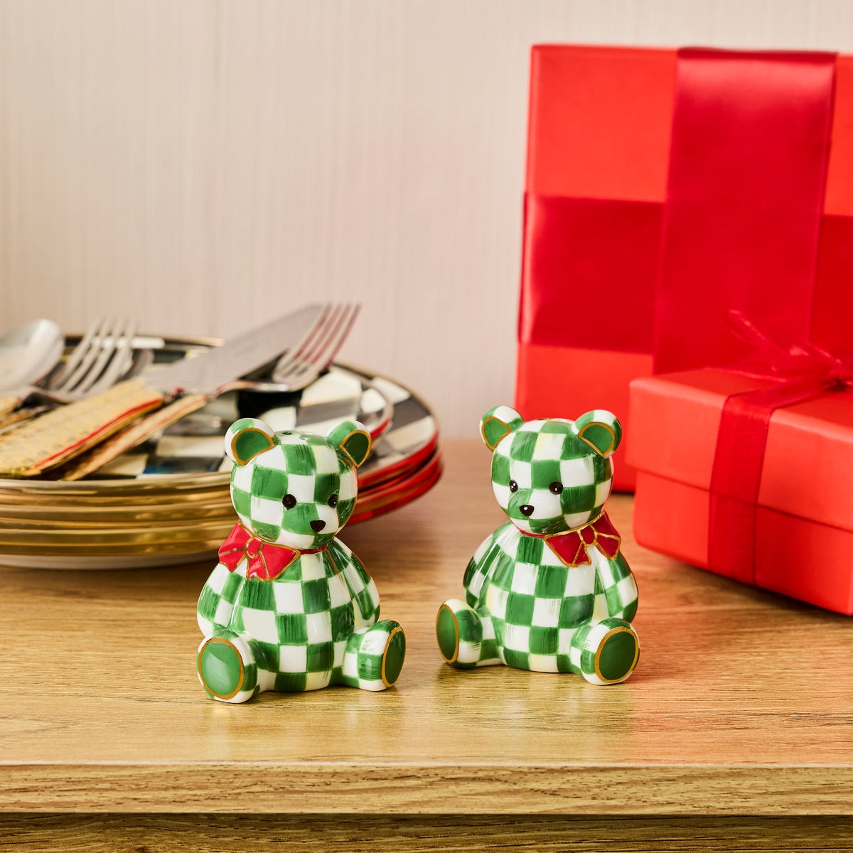 Emerald Check Holiday Bear Salt & Pepper Set - Image 2