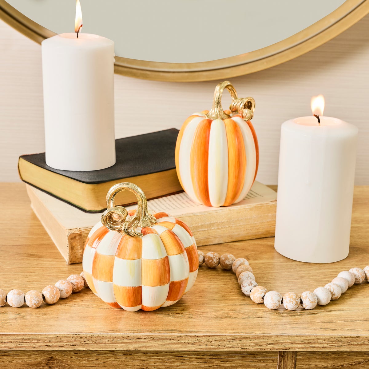 Orange Check and Stripe Petite Pumpkins, Set of 2 - Image 2