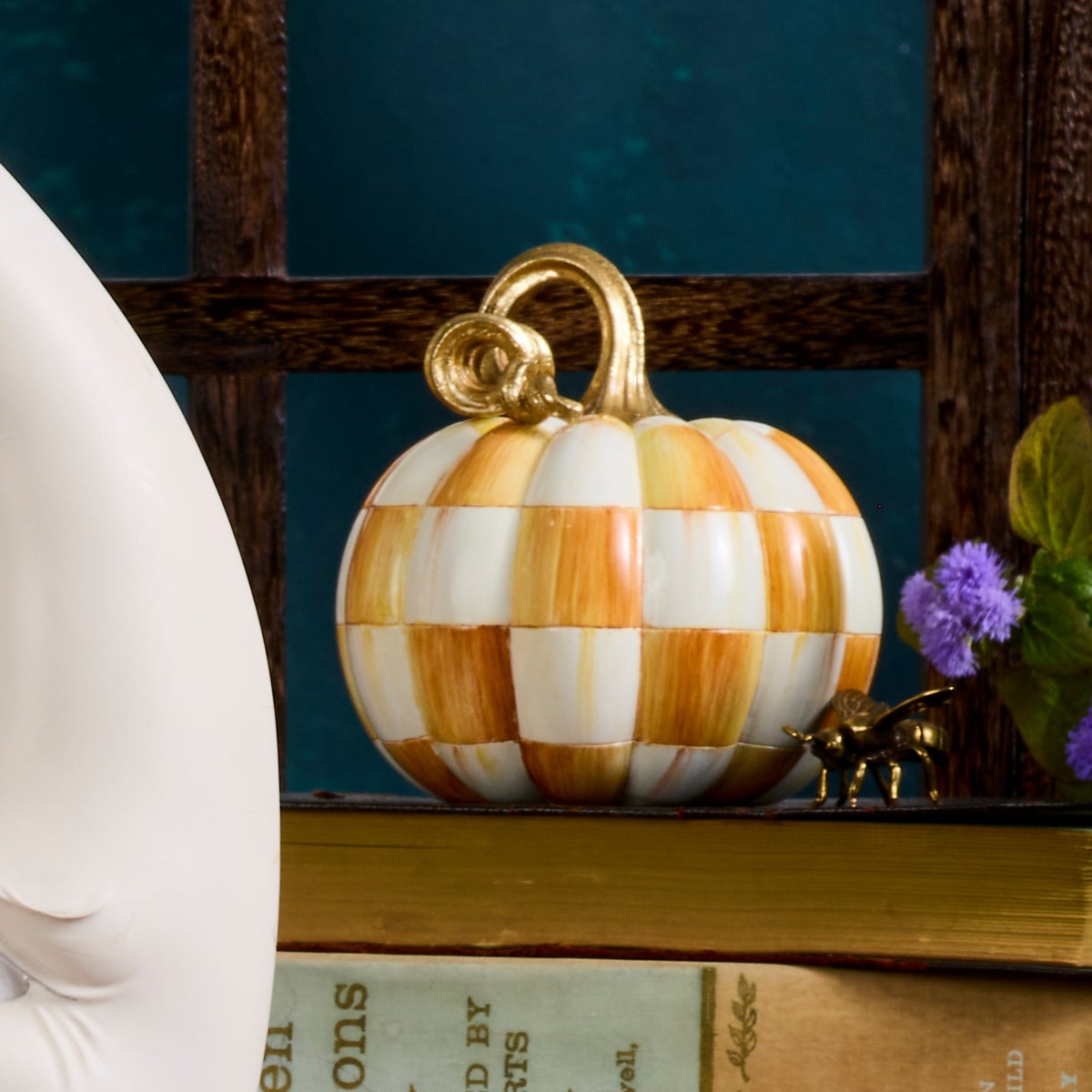 Orange Check and Stripe Petite Pumpkins, Set of 2 - Image 5