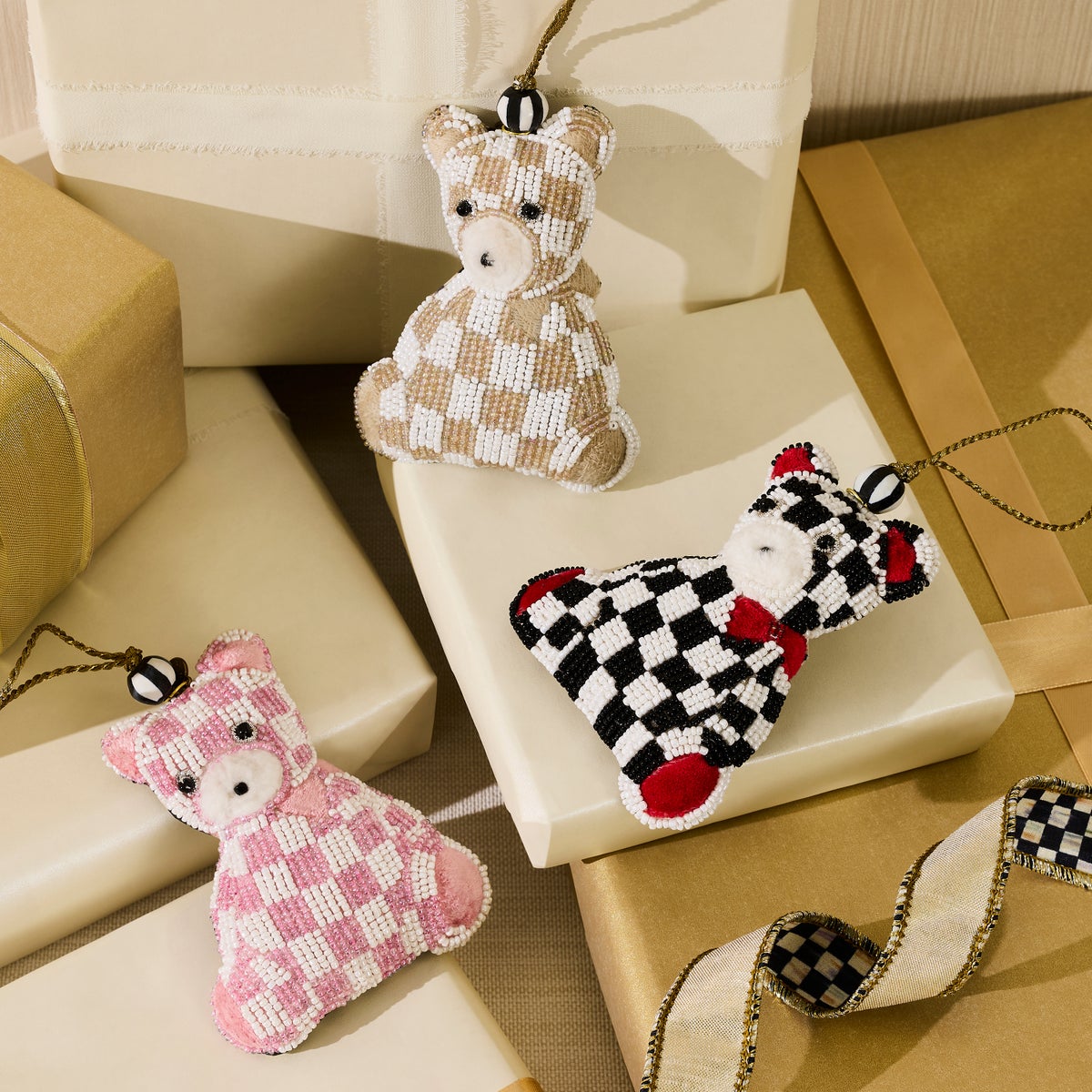 Mocha Check Bear Beaded Ornament - Image 2
