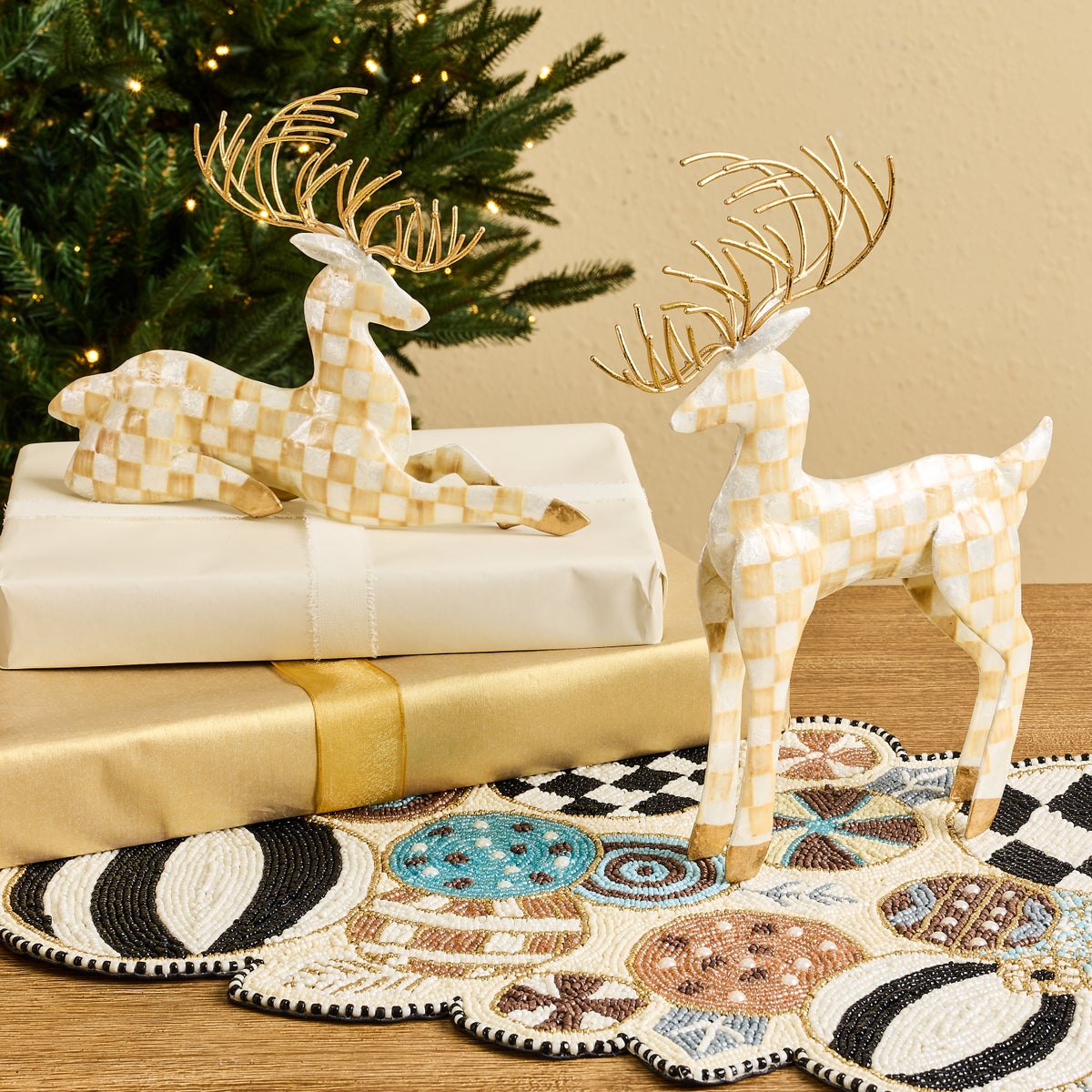 Mocha Check Capiz Deer, Set of 2 - Image 2