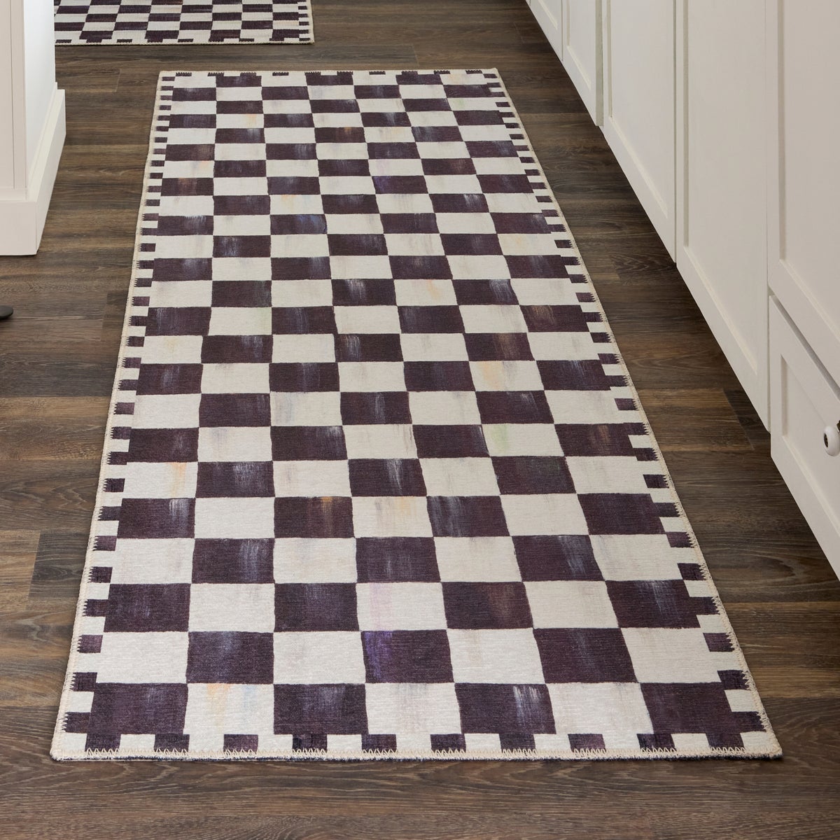 Courtly Checkered 2'6" x 8' Washable Runner - Image 2