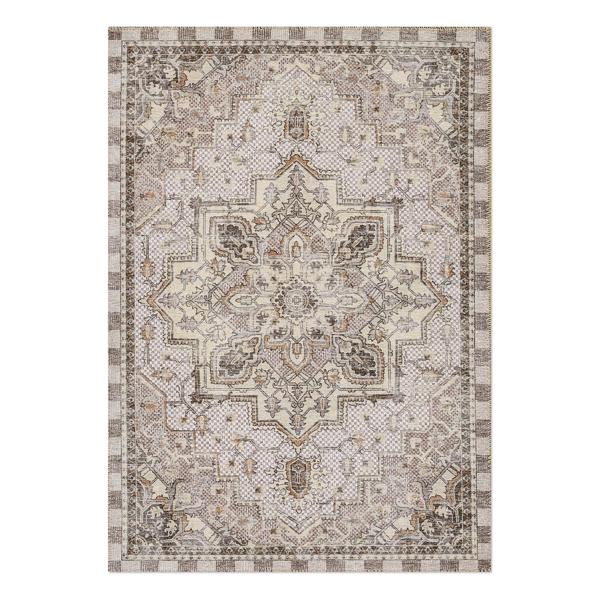 Heriz Checked Mocha 5' x 7'6" Washable Rug