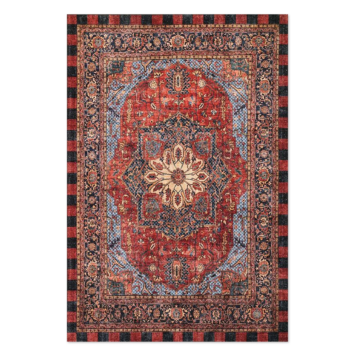 Heriz Checked Red 3' x 5' Washable Rug