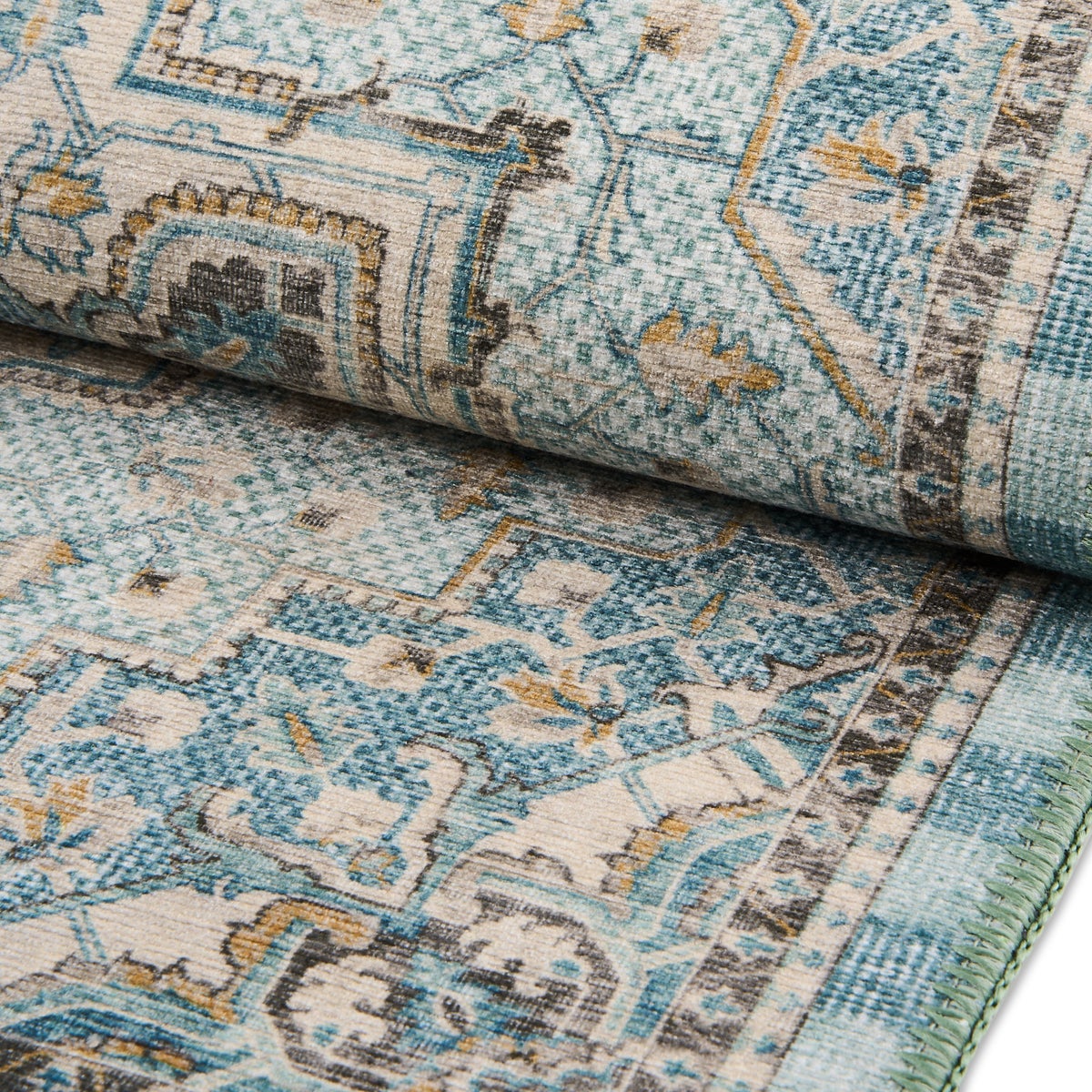 Heriz Checked Aqua 6' Octagon Washable Rug - Image 3