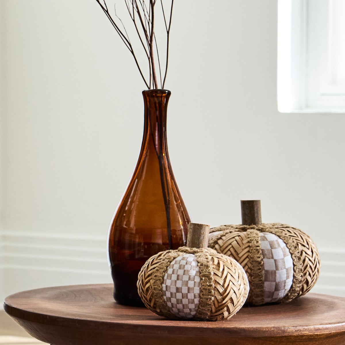 Mocha Check Rattan Pumpkins, Set of 3 - Image 3