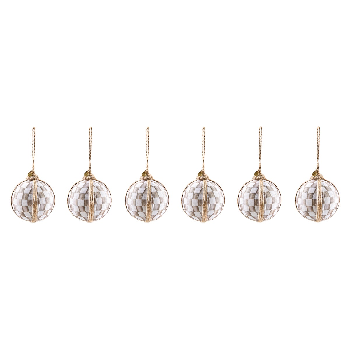Mocha Check Fabric Medium Ball Ornaments, Set of 6
